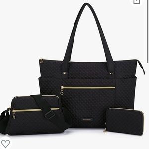 Bagsmart three piece black quilted bag set